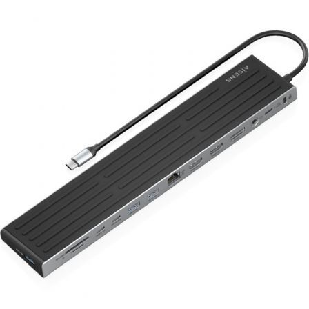 AISENS USB-C Dock 13 en 1 Gris con 2xHDMI, 1xDisplayPort y PD 100W